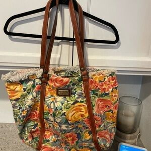 Patricia Nash Floral Tote Bag with Brown Accents